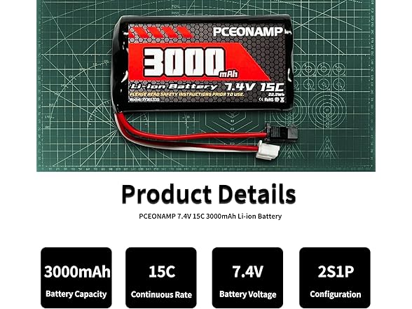 PCEONAMP 7.4V 3000mAh RC Battery