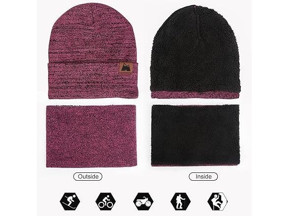 Mysuntown W0092 Beanie Hat Scarf Gloves Set Rose Red