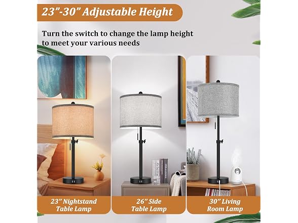 Kondras Table Lamps for Bedroom Set of 2, Grey Shade