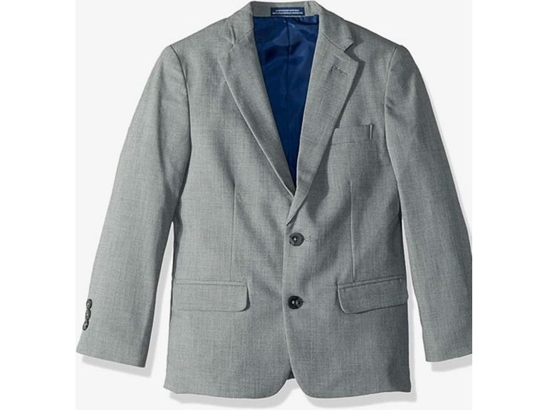 IZOD Boys' Bi-stretch Suit Jacket Blazer, Sharkskin Light Grey, 12 US