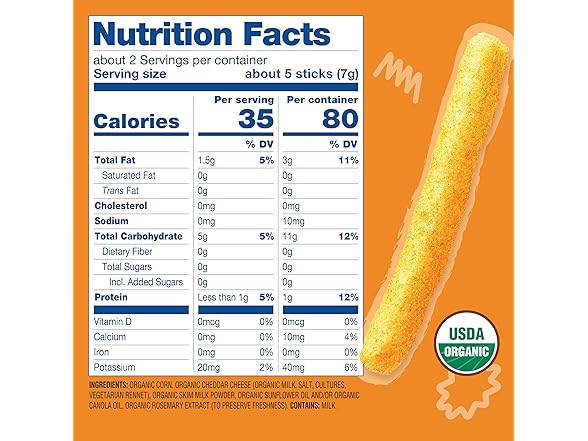 5PK Earth's Best Crunchy Sticks, Cheese, 0.56 oz