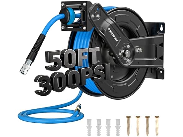 Relhost Retractable Air Hose Reel, 50 ft x 3/8 in Hybrid Air (Open Box)