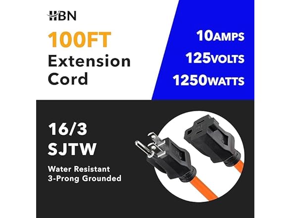 HBN 100-Foot Heavy-Duty Outdoor Extension Cord 16/3