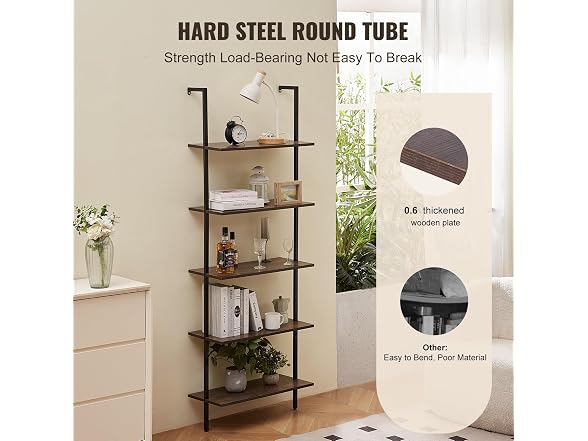 Ladder Shelf, 5-Tier Bookshelf 24x11.8in Black