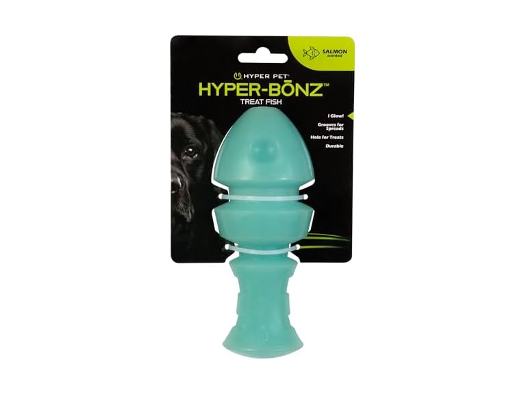 Hyper Pet Hyper-Bonz Glow in The Dark Treat Fish, Interactive Dog Toy, 6.25" inches in Length, for All Breed Sizes