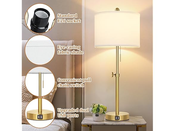Kondras Table Lamp Set of 2 with 2 USB Ports