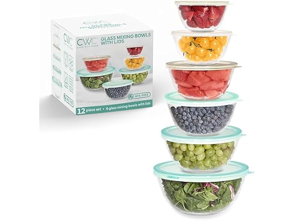 12-Piece Glass Mixing Bowl Set