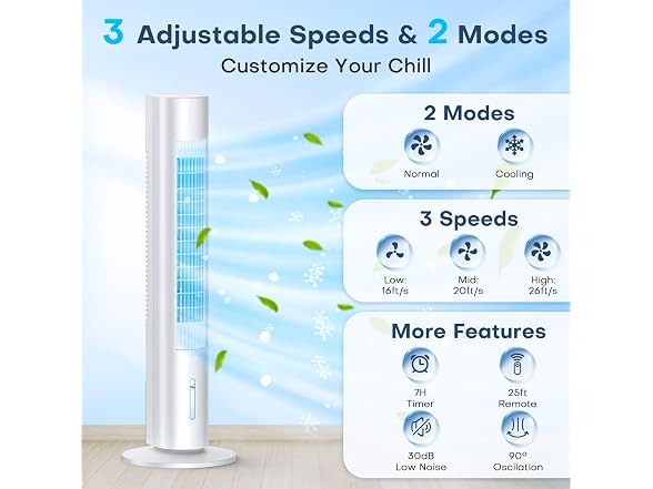 MYICY Evaporative Air Cooler, 35in, 3 speed