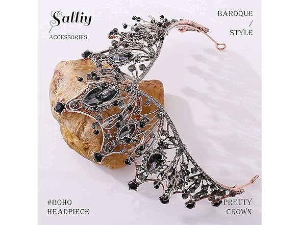 Salliy Baroque Crown and Tiaras- Black