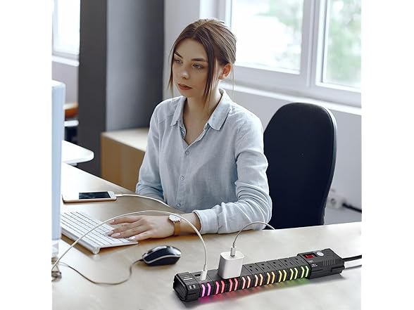 SURGE GLOW 6FT 4200J 6 Outlet RGB Power Strip