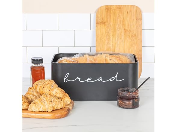 Bloomingville Metal "bread" Bin with Bamboo Lid, Black