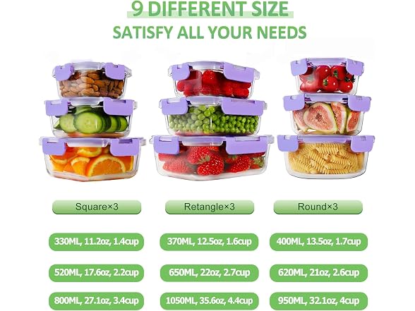 HOMBERKING 18pc Purple Glass Food Containers