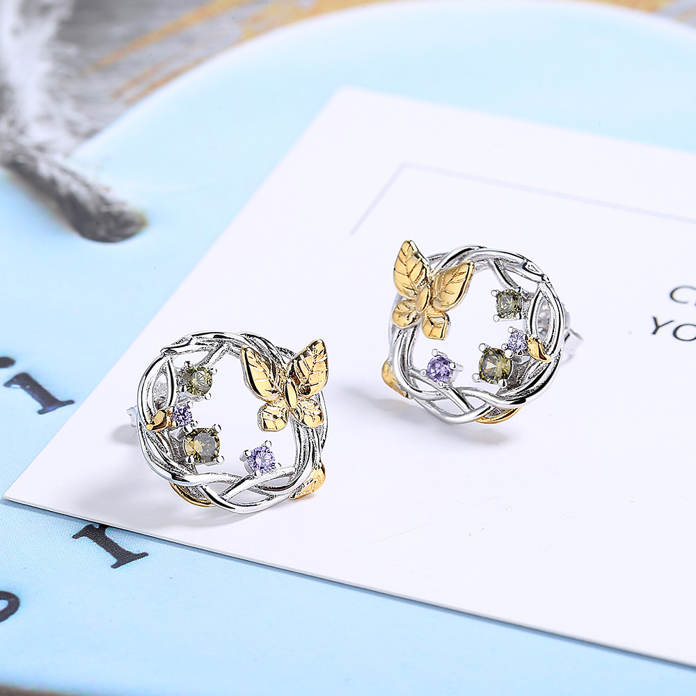 Gold Plated Two Tone Floral Earrings - Gallery 4