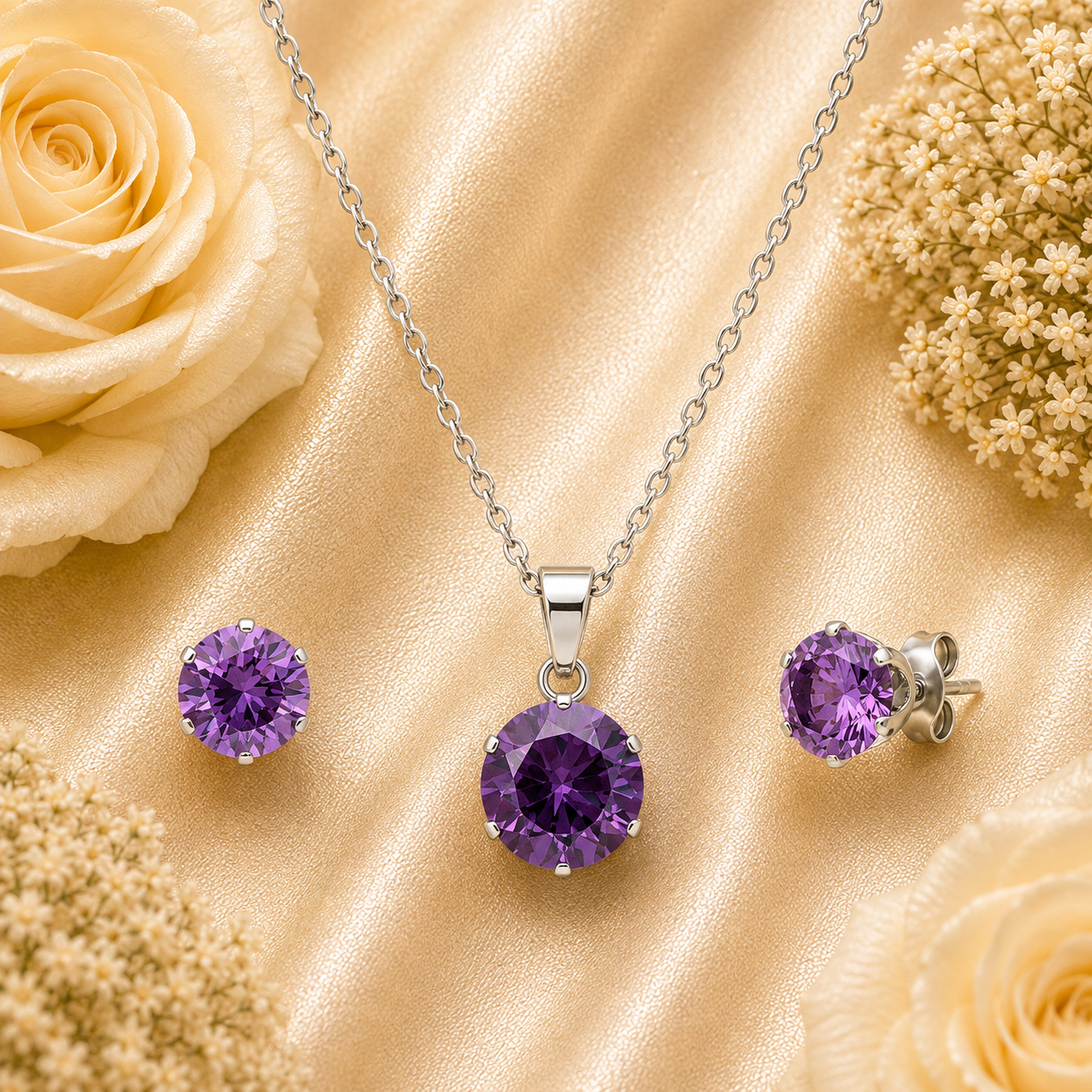 Purple Stone Necklace & Earring Set - Gallery 6