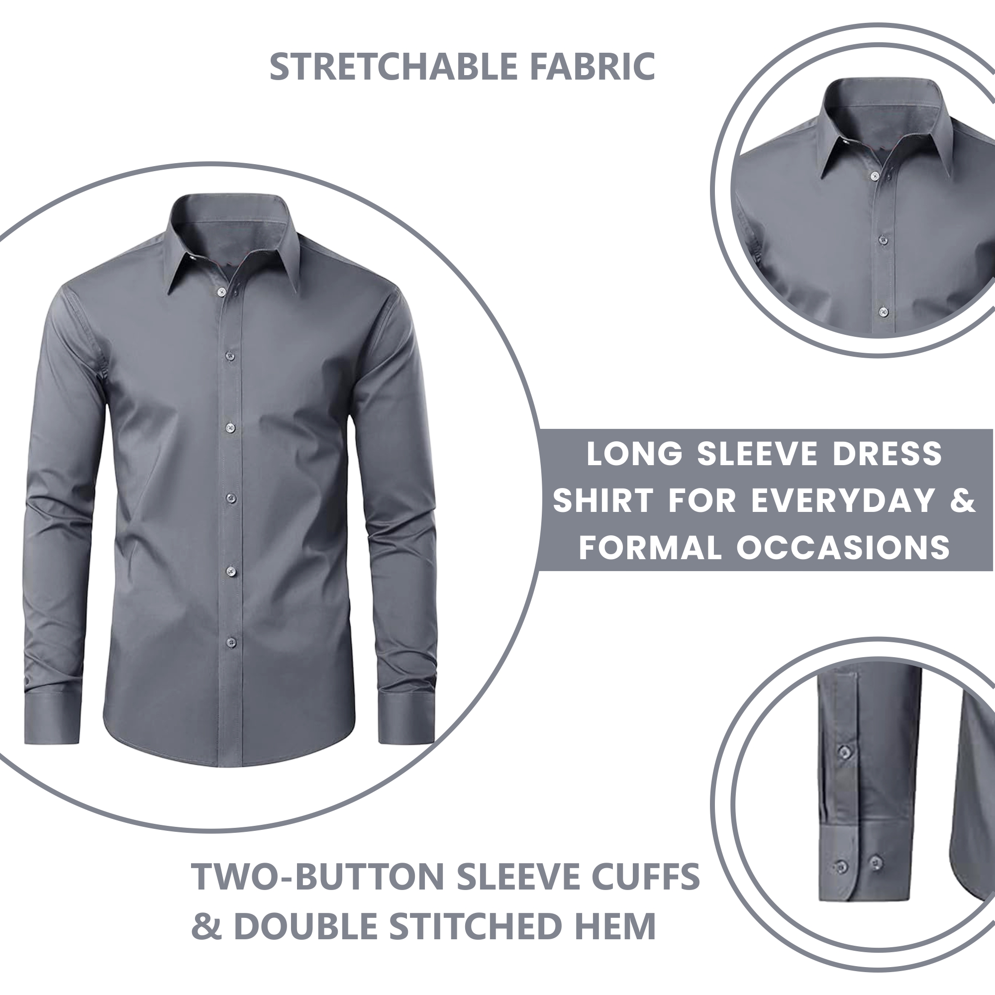 5Pk Mens L/S Stretch Dress Shirt - Gallery 11
