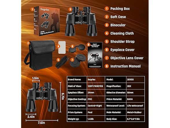 20x50 High Power Binoculars