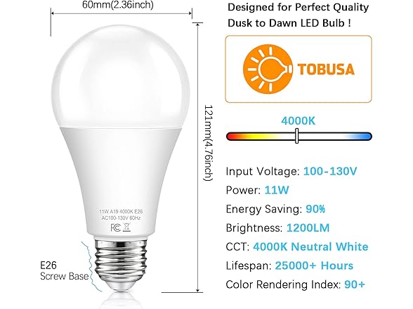 TOBUSA Dusk to Dawn Sensor Light Bulb Outdoor