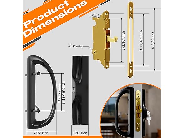 T-HAKEN  T-HAKEN Sliding Glass Door Handle Set w  