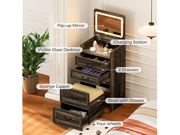 ChicFurnit Makeup Vanity, 3-in-1 Vanity Desk