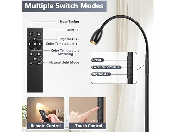 AUZONIMICS Reading Floor Lamp, 72" Black