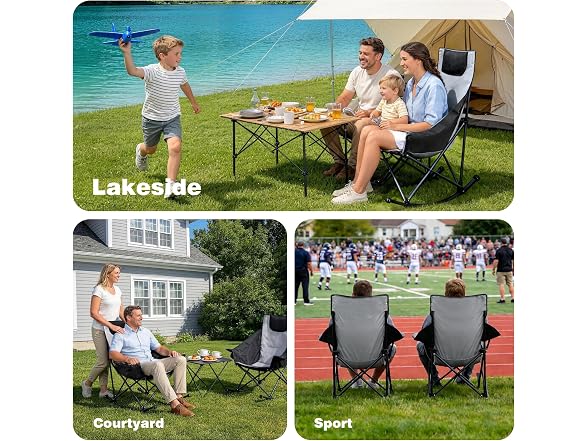 SUNNYFEEL Grey 2pk Rocking Camping Chair