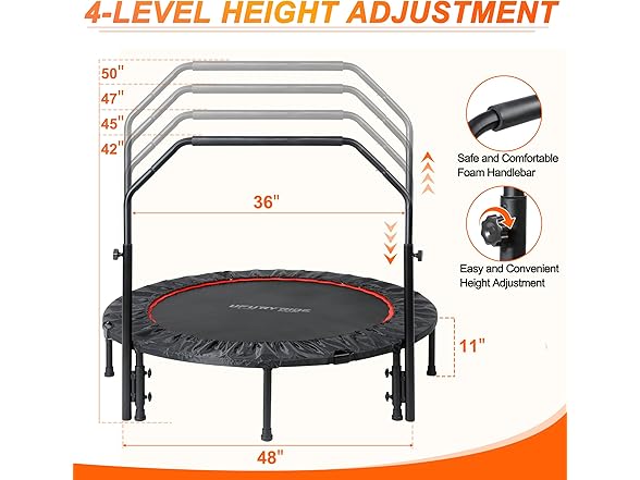 48" Foldable Mini Trampoline for Adults 600 LB