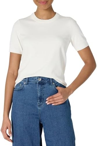 Amazon Essentials Women's Regular-Fit Short Sleeve Pullover Sweater Top, Eggshell White, X-Small