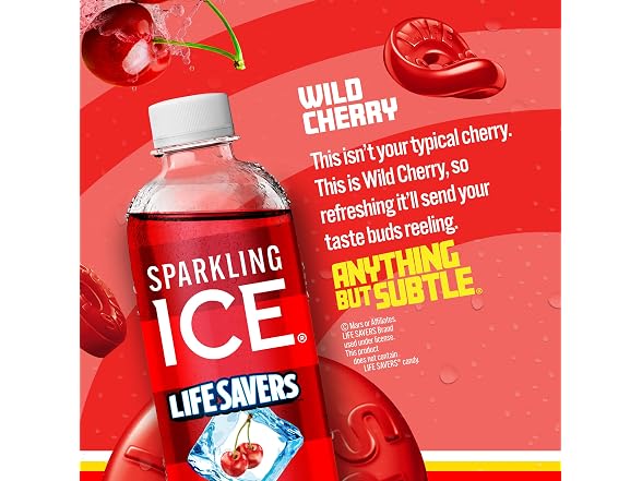 12PK Sparkling Ice LIFESAVERS Wild Cherry, Zero Sugar