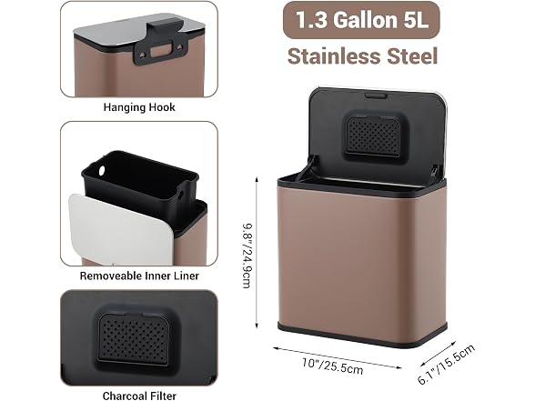 OUTLANE 1.3 Gal Hanging Trash Can Brown