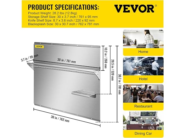 Range Backsplash with Shelf 30 x 30.7 Inch Range