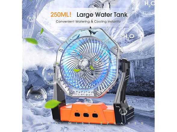 AUSIC Portable Misting Camping Fan, 8"