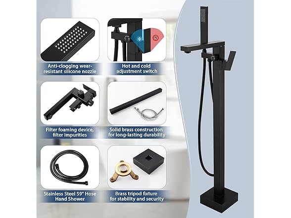 FAHKNS Matte Black Freestanding Bathtub