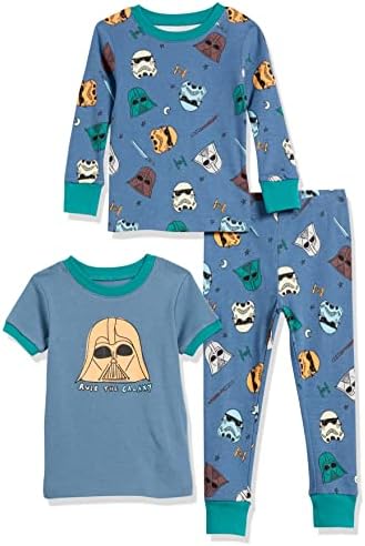 Amazon Essentials Disney | Marvel | Star Wars Baby Boys' Snug-Fit Cotton Pajama Sleepwear Sets, Pack of 3, 3-piece Star Wars Navy Rule the Galaxy Set, 18 Months