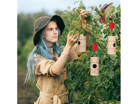 LOTKEY Wooden Hummingbird House 3 Pack