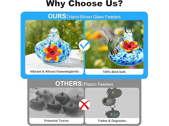 Grebilux Wind Chime Glass Hummingbird Feeder