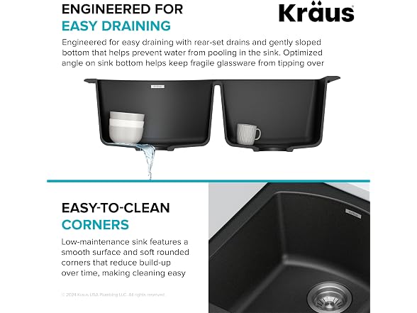KRAUS Black 33 in Double Bowl Granite Kitchen Sink