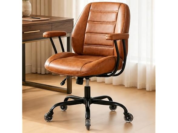 Brown Leather Office Chair with Quiet