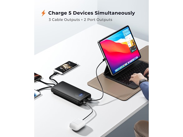 (NEW) 30,000mAh 22.5W Fast Charging Powerbank w/Built-in Cables