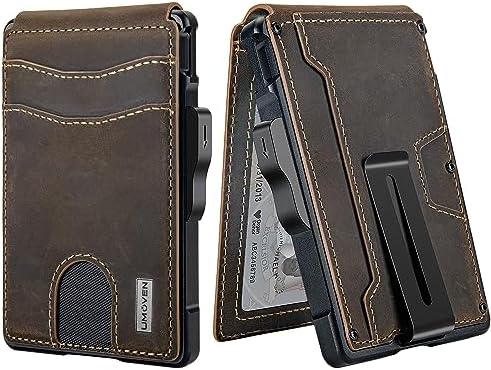 umoven Wallet for Men - with Money Clip Slim Leather Slots Credit Card Holder RFID Blocking Bifold Minimalist Wallet (Crazy Horse-Coffee Brown)