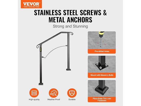 Handrails for Outdoor Steps, Fit 2 or 3 Steps
