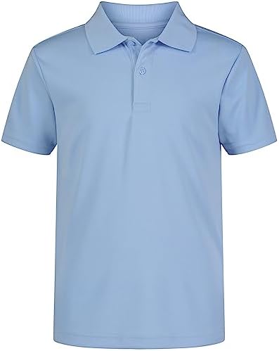 IZOD Boys' School Uniform S/S Polo Shirt, Button Closure, Moisture Wicking Performance Material, Light Blue, 8
