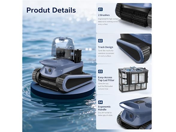 Cordless Robotic Pool Cleaner, 180-Min