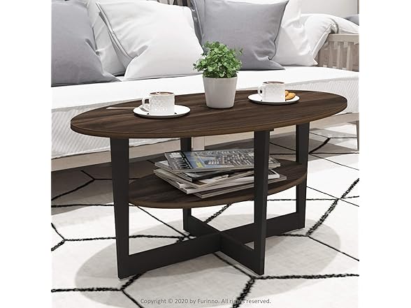 Furinno Coffee Table, 1-Pack, Columbia Walnut/Black