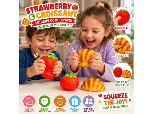 2Pk Squishy Strawberry+Croissant