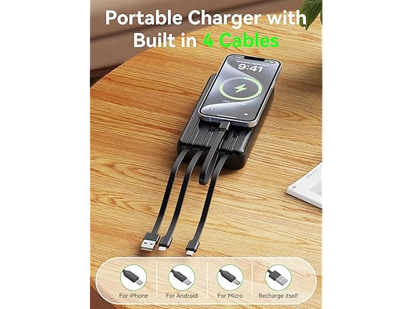 YILANS Portable Charger with Built-in Cable