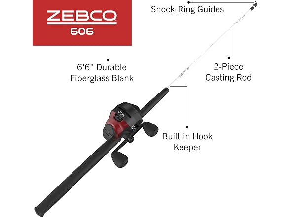 Zebco 606 Spincast Reel and Fishing Rod Combo, 6-Foot 6-Inch
