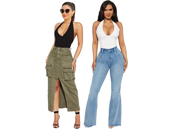 F2clo Women (XL) Sexy Halter V Neck Tops Jumpsuits