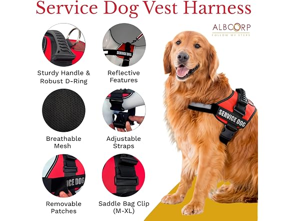 ALBCORP Service Dog Vest Harness Small, Red