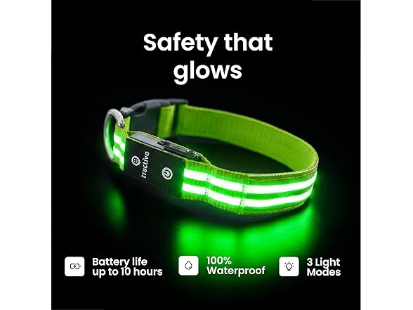 Tractive LED Light Up Dog Collar USB Rechargeable (Green)