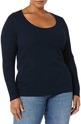 Amazon Essentials Women's Long-Sleeve Sweater Fine Gauge Stretch Scoop Neck, Available in Plus Sizes, Navy, Medium